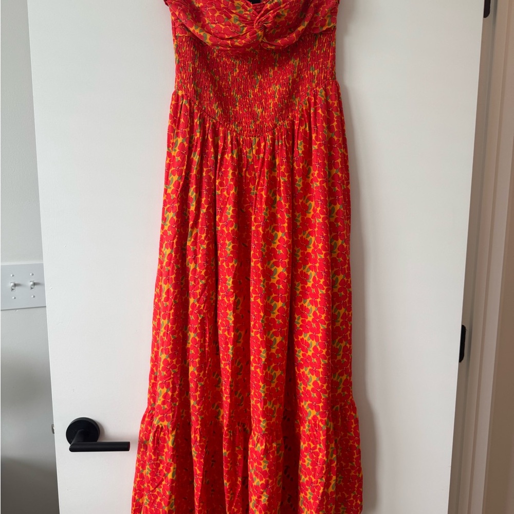 Vici Orange Pleated Strapless Sundress - Picture 3 of 5